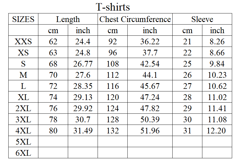Bold All Sides Print Tee Size Guide