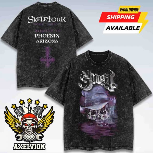 Ghost Band Official Skeletour World Tour 2025 Phoenix Arizona On August 11 Exclusive Merch Washed Shirt