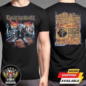 Iron Maiden Padova 2025 Run For Your Lives World Tour Merch Event Tee At Stadio Euganeo On July 13 Two Sided Unisex T-Shirt