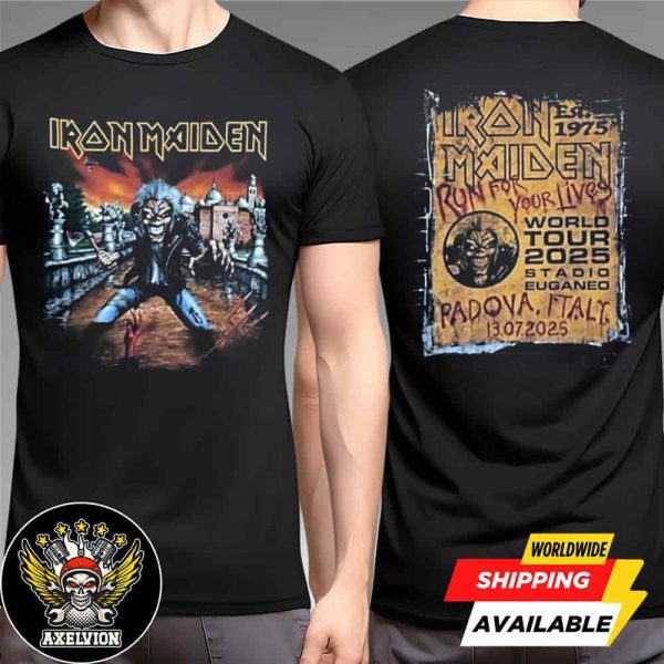 Iron Maiden Padova 2025 Run For Your Lives World Tour Merch Event Tee At Stadio Euganeo On July 13 Two Sided Unisex T-Shirt