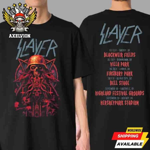 Slayer 2025 Tour Dates US UK Canada Concert Tee for Metal Fans Two Sided Unisex T-Shirt