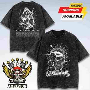 The Offspring Supercharged Worldwide In ’25 Mohawk Skull 2025 Tour Exclusive Merch Washed Shirt