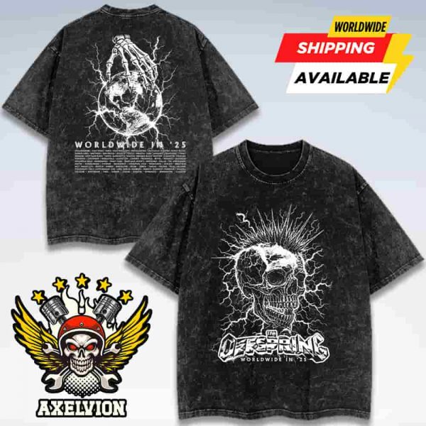 The Offspring Supercharged Worldwide In ’25 Mohawk Skull 2025 Tour Exclusive Merch Washed Shirt